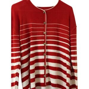 Rust & Cream Colored Striped Knit Cardigan Style
